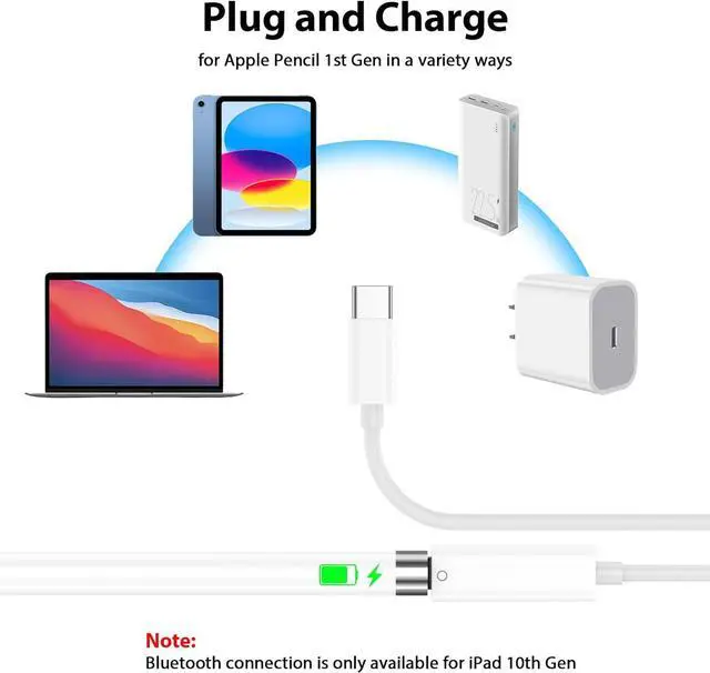 Alt view image 5 of 7 - Pencil Charger Adapter for  Pencil 1st Generation Pairing for iPad 10th USB C to Pencil Adapter Specific for iPencil 1st USB-C to Lightning Pencil Charging Connector Dongle Cable for iPad (A16)