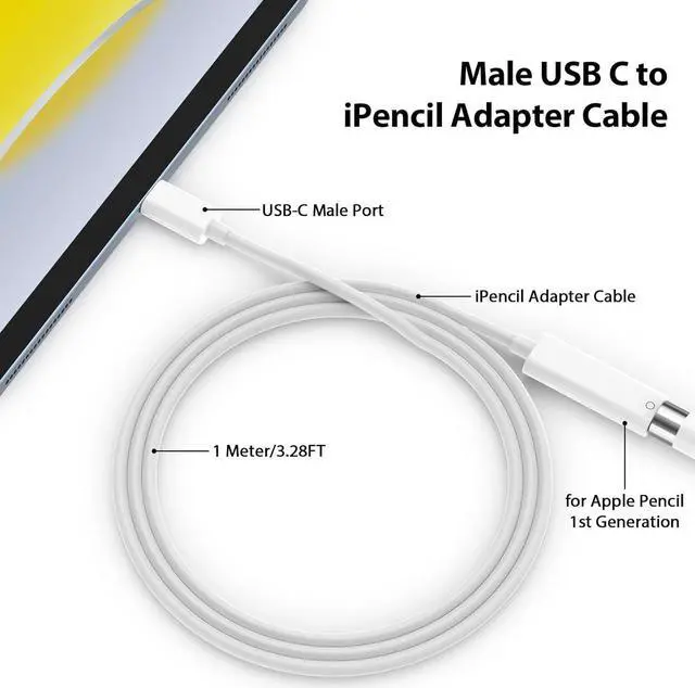 Alt view image 7 of 7 - Pencil Charger Adapter for  Pencil 1st Generation Pairing for iPad 10th USB C to Pencil Adapter Specific for iPencil 1st USB-C to Lightning Pencil Charging Connector Dongle Cable for iPad (A16)