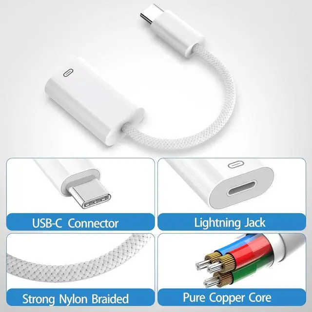 Alt view image 2 of 7 - USB C to Lightning Audio Adapter USB C Male to Female Lightning 100W Fast Charing/Data/Music/Phone Call Compatitable with iPhone 15/15 Plus/15 Pro/15 Pro Max/iPad