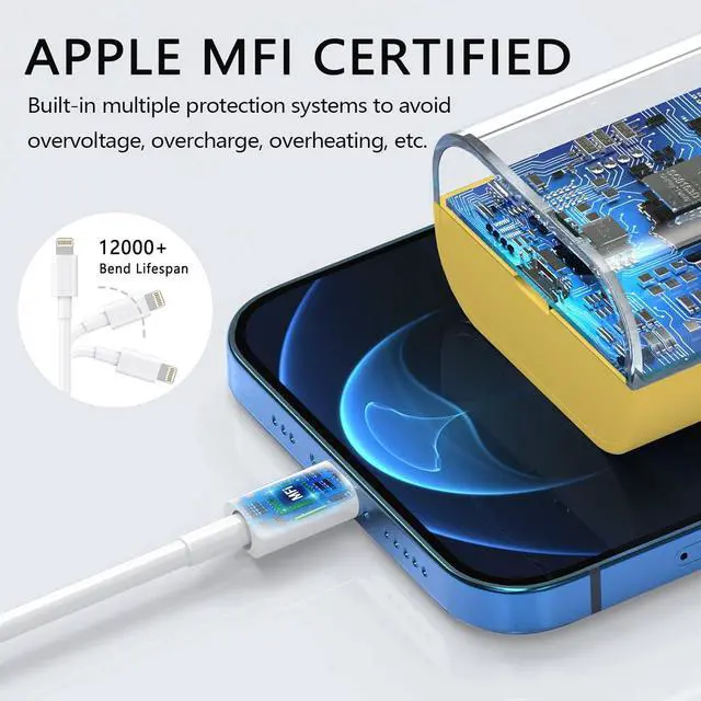 Alt view image 3 of 7 - 3 Pack USB C Charger 20W PD USB C Wall Fast Charger Adapter with 3 Pack [MFi Certified] 6FT Type C to Lightning Cable Compatible with iPhone 14 13 12 11 Pro Max XR XS X iPad(Yellow+Purple+Green)