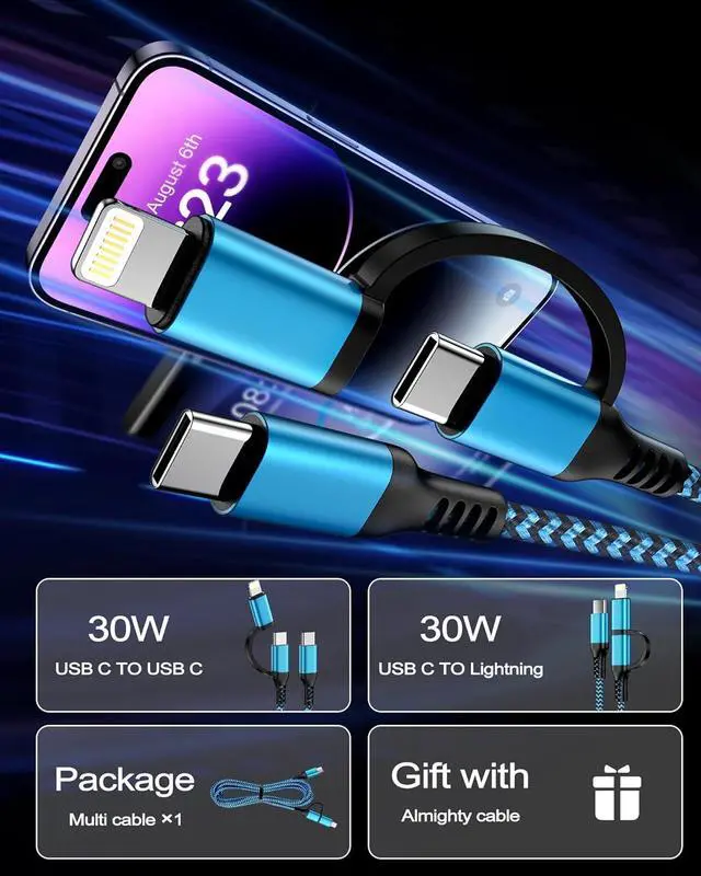 Alt view image 5 of 7 - USB C to Lightning&USB C Cable [2-in-1/6ft] USB C Multi Charging with  Lightning/Type C Port iPhone Charger Cord Fast Charging for iPhone 15 14 13 12 11 Pro Max Mini iPad iPod  Google