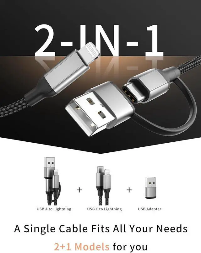 Alt view image 2 of 7 - 1FT USB C to Lightning Cable Short [2-in-1] 2Pack Power Delivery USB C iPhone Charger Fast Charging [MFi Certified] 12inch Braided Type C to  Cord for iPhone 14 13 12 11 Pro Max XR XS 8 SE iPad