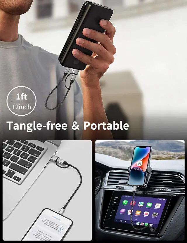 Alt view image 4 of 7 - 1FT USB C to Lightning Cable Short [2-in-1] 2Pack Power Delivery USB C iPhone Charger Fast Charging [MFi Certified] 12inch Braided Type C to  Cord for iPhone 14 13 12 11 Pro Max XR XS 8 SE iPad