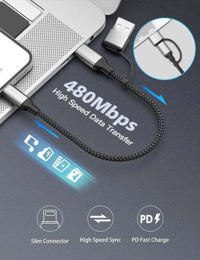 Alt view image 6 of 7 - 1FT USB C to Lightning Cable Short [2-in-1] 2Pack Power Delivery USB C iPhone Charger Fast Charging [MFi Certified] 12inch Braided Type C to  Cord for iPhone 14 13 12 11 Pro Max XR XS 8 SE iPad