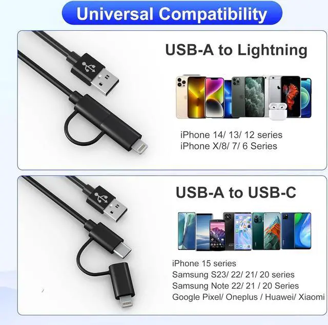 Alt view image 6 of 7 - USB to USB-C and Lightning Cable Combo 2 in 1 Coiled Cable Apple Carplay & Android Auto Compatible [MFi & 3A Fast Charge & Data Sync] Coiled Lightning and USB C Cable for iPhone 15/14/13/12/Android