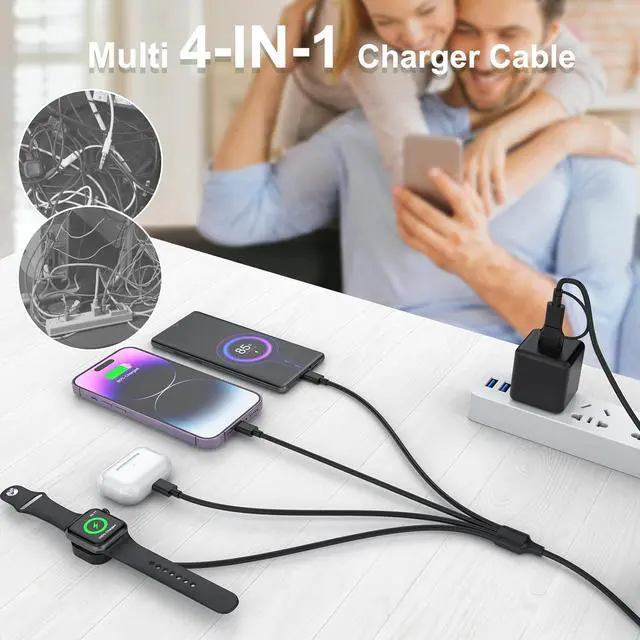 Alt view image 3 of 7 - Travel Multi 4-in-1 USB C Universal Smart iWatch Fast Charging Cable,3M/10FT Type C+USB A Watch Charger+Lightning*2+Type C Cord Combo Adapter for iWatch Series9 8 7 6 5 4 3 2 SE/iPhone15 14/