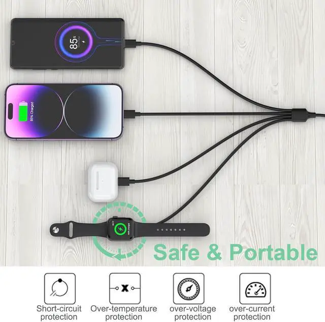 Alt view image 5 of 7 - Travel Multi 4-in-1 USB C Universal Smart iWatch Fast Charging Cable,3M/10FT Type C+USB A Watch Charger+Lightning*2+Type C Cord Combo Adapter for iWatch Series9 8 7 6 5 4 3 2 SE/iPhone15 14/