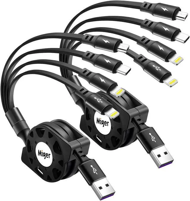Main image of Multi Charging Cable 4A [2Pack 4Ft] Retractable USB Fast Charger Cord 4 in 1 Chargers for Multiple Devices with Lightning/Type C/Micro USB Port for Cell Phones,iPhone,iPads,Samsung Galaxy,Tablets