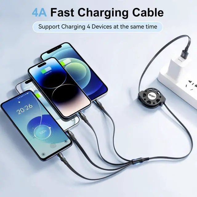 Alt view image 2 of 6 - Multi Charging Cable 4A [2Pack 4Ft] Retractable USB Fast Charger Cord 4 in 1 Chargers for Multiple Devices with Lightning/Type C/Micro USB Port for Cell Phones,iPhone,iPads,Samsung Galaxy,Tablets