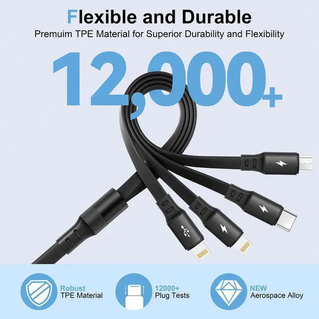 Alt view image 5 of 6 - Multi Charging Cable 4A [2Pack 4Ft] Retractable USB Fast Charger Cord 4 in 1 Chargers for Multiple Devices with Lightning/Type C/Micro USB Port for Cell Phones,iPhone,iPads,Samsung Galaxy,Tablets