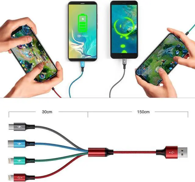 Alt view image 5 of 7 - Multi Charging Cable 3.5A [2Pack 6Ft] 4 in 1 Braided Multi Charging Cord Fast Charging Cable Multi USB Cable Adapter with IP/Type C/Micro USB Port for Cell Phones  Galaxy PS Tablets & More