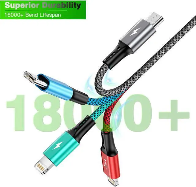 Alt view image 4 of 7 - Multi Charging Cable 3.5A [2Pack 6Ft] 4 in 1 Braided Multi Charging Cord Fast Charging Cable Multi USB Cable Adapter with IP/Type C/Micro USB Port for Cell Phones  Galaxy PS Tablets & More