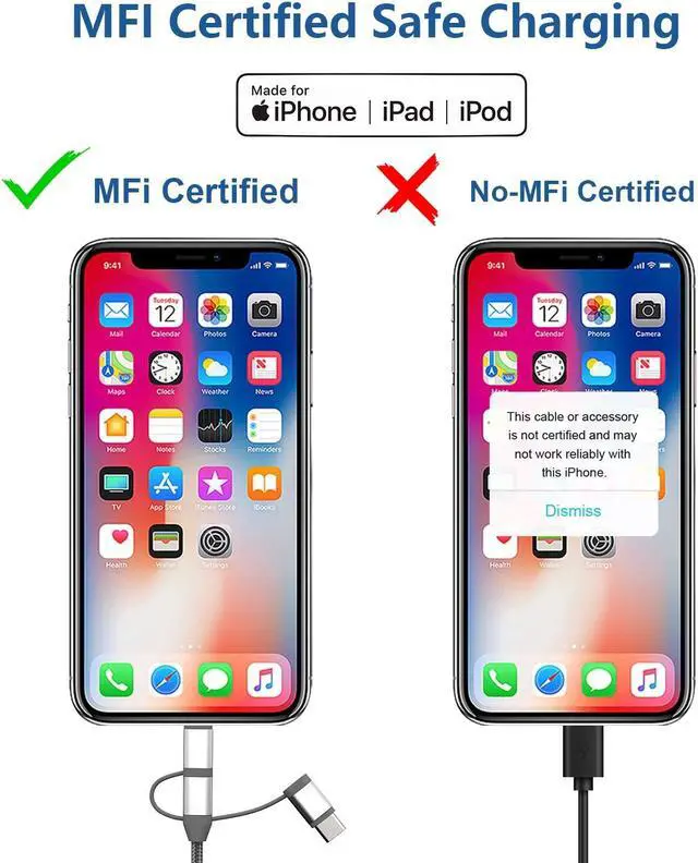 Alt view image 3 of 7 - [ MFi Certified 3 in 1 Charging Cable Adapter with Lightning/Type-C/Micro USB Cable for iPhone 16/15/14 iPad  HTC LG  Galaxy  Xperia Car Play (1 Pack 3.4ft)