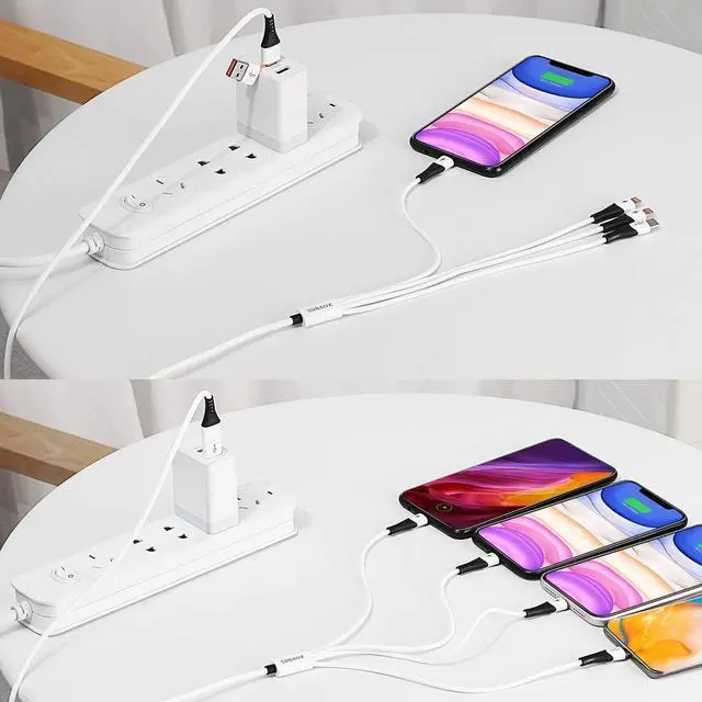 Alt view image 2 of 7 - 6 in 1 USB A to USB C Multi 4 in 1 Dual Phone Type C Micro Port Charger Cord 3A Fast Charging Cable Compatible with Most Mobile Phones and Electronic Devices Tablets