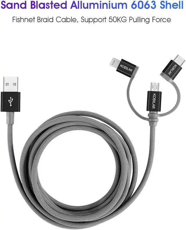 Alt view image 2 of 7 - MFi Certified 3 in 1 Charging Cable CarPlay Cable USB A to Lightning/Type-C/Micro Multi Charger Cable Compatible with iPhone iPad  Pixel MacBook Pro/Air Android
