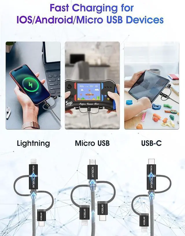 Alt view image 5 of 7 - MFi Certified 3 in 1 Charging Cable CarPlay Cable USB A to Lightning/Type-C/Micro Multi Charger Cable Compatible with iPhone iPad  Pixel MacBook Pro/Air Android