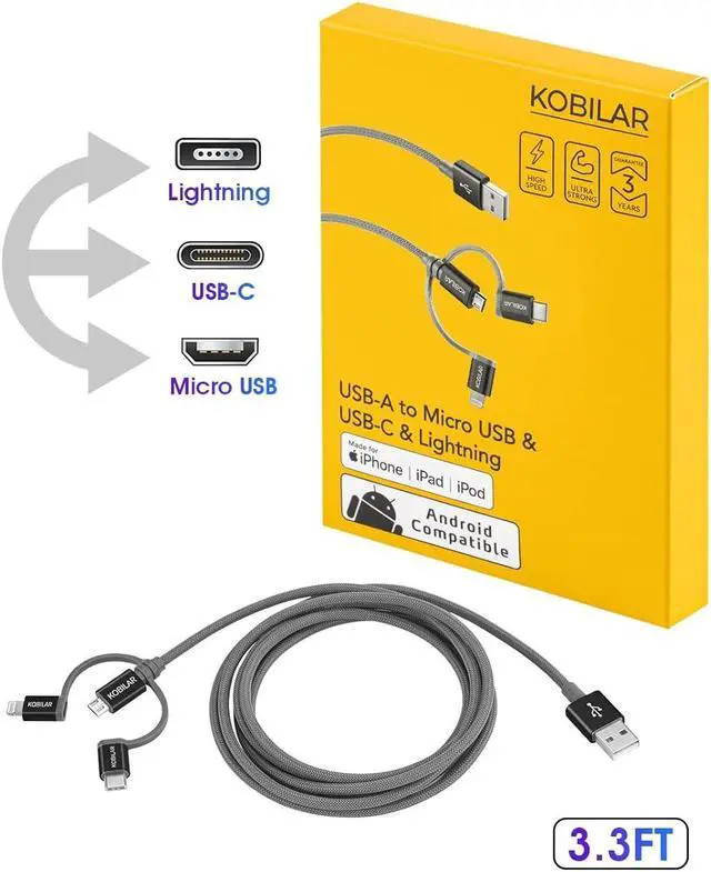 Alt view image 6 of 7 - MFi Certified 3 in 1 Charging Cable CarPlay Cable USB A to Lightning/Type-C/Micro Multi Charger Cable Compatible with iPhone iPad  Pixel MacBook Pro/Air Android