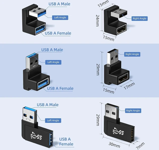 Alt view image 7 of 7 - 6 Pack 180 Degree & 90 Degree USB 3.1 Adapter