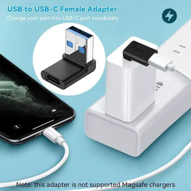 Alt view image 2 of 7 - 90 Degree USB to USB C Adapter (2-Pack) Right Angle USB-C Female to USB Male Converter USB 3.1 C Type Plug Adapter Vertical USB Port Changer Extender Connector (Up+Down Angle)