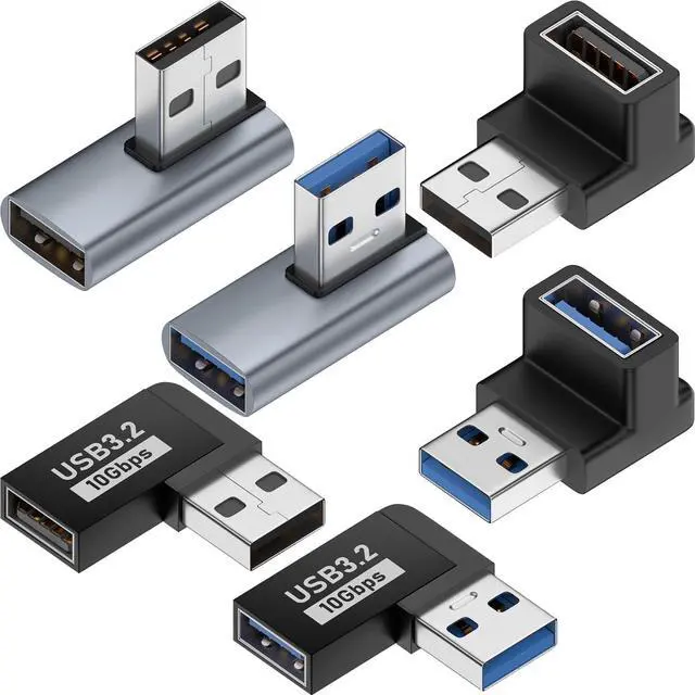 Main image of 6 Pack 10Gbps USB 3.1 Male to Female Adapter Up Down Left Right 90 Degree Right Angle USB Cable Extension Connector 6 Types Support 3A Charging Speed