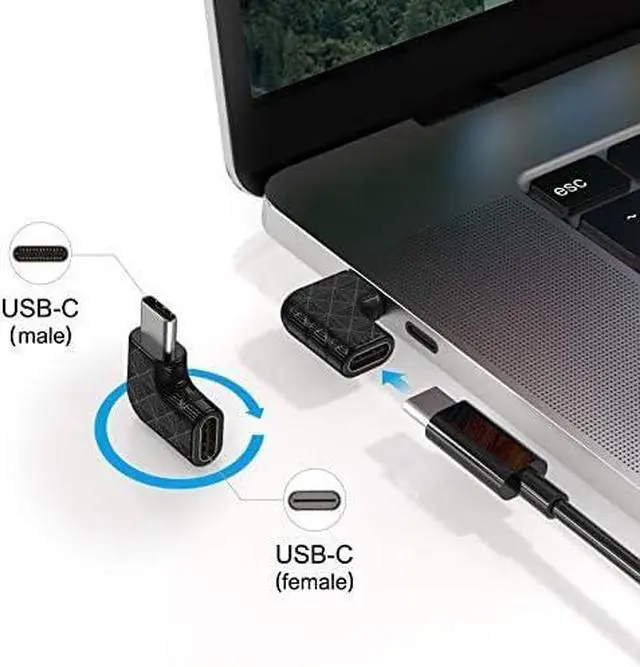 Alt view image 3 of 6 - USB C Right Angle Adapter 90 Degree USB C to USB Type-C Male to Female Adapter (3 Pack). Support USB-C 3.1 PD 100W Quick Charge 10Gb/s Data Transfer for Laptop & Tablet & Mobile Phone -Black