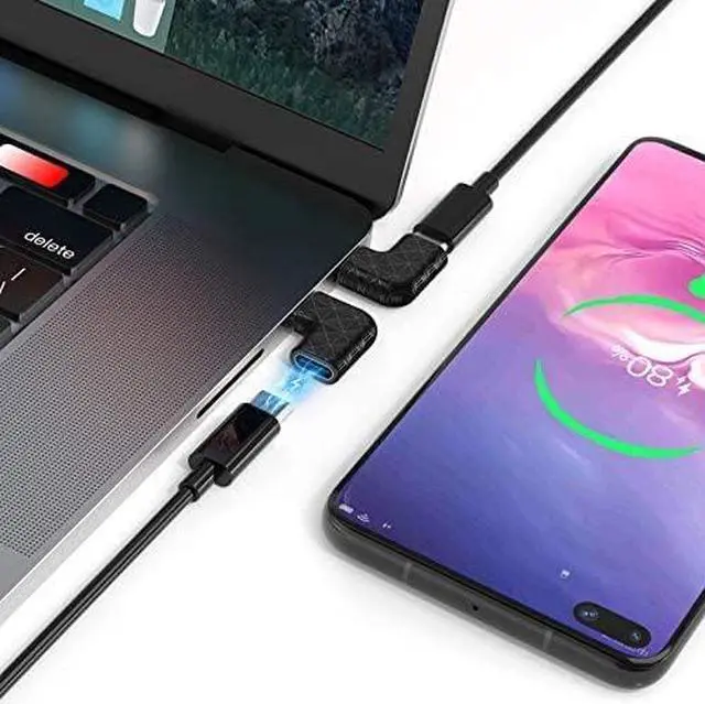 Alt view image 5 of 6 - USB C Right Angle Adapter 90 Degree USB C to USB Type-C Male to Female Adapter (3 Pack). Support USB-C 3.1 PD 100W Quick Charge 10Gb/s Data Transfer for Laptop & Tablet & Mobile Phone -Black