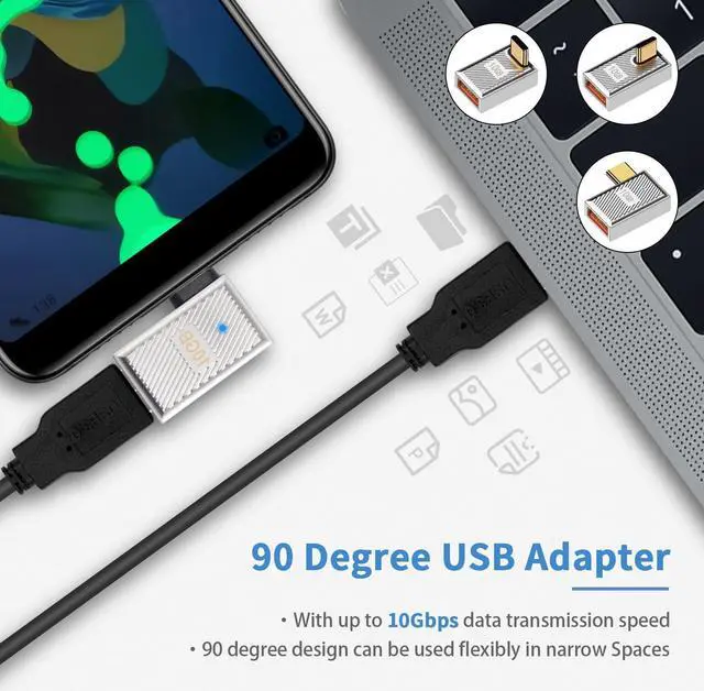 Alt view image 3 of 7 - USB A to USB C Adapter 10Gbps 90 Degree Right Angle Type C Male to Type A Female Converter 120W Charging Zinc Alloy Extender Conenctor for iPad Mac Book Galaxy S23 3-Pack