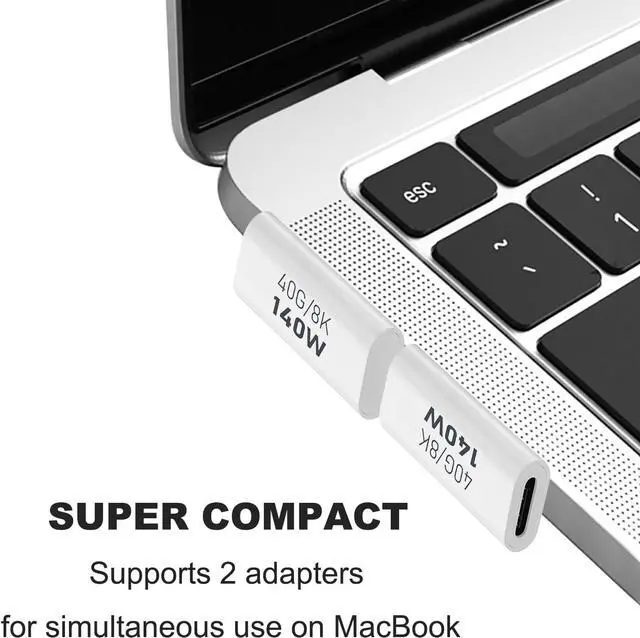 Alt view image 2 of 6 - 2 Pack USB C Male to Female Adapter 90 Degree Right Angle Type C Extender Support 140W 40Gbps 8K@60Hz for Thunderbolt 4/3 MacBook Pro/Air Laptop Phones and More Type C Devices (White)
