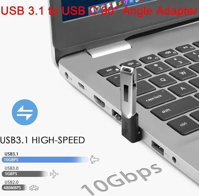 Alt view image 2 of 7 - 10Gbps USB 3.1 to USB C 90° Angle Adapter USB A Male to USB C Female L-Shaped Angle Connector for OTG Data Transfer 3A Charging for PC Laptop Tablet 2Pcs (Positive Bend/Female up)