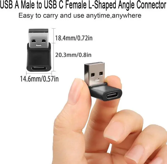 Alt view image 5 of 7 - 10Gbps USB 3.1 to USB C 90° Angle Adapter USB A Male to USB C Female L-Shaped Angle Connector for OTG Data Transfer 3A Charging for PC Laptop Tablet 2Pcs (Positive Bend/Female up)