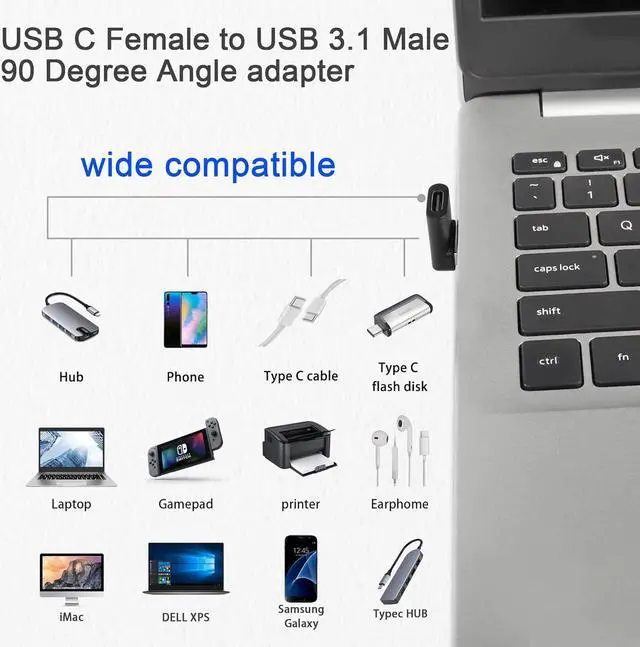 Alt view image 6 of 7 - 10Gbps USB 3.1 to USB C 90° Angle Adapter USB A Male to USB C Female L-Shaped Angle Connector for OTG Data Transfer 3A Charging for PC Laptop Tablet 2Pcs (Positive Bend/Female up)