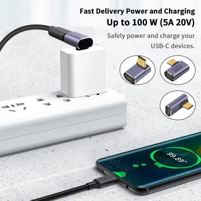 Alt view image 3 of 6 - 5-Pack USB C Adapter 40Gbps 90 Degree Right Angle USB C Adapter 100W PD 3.1 Type C Male to Female Extender Adapter Support 8K Video for Thunderbolt 4/3 Laptop Tablet Phones
