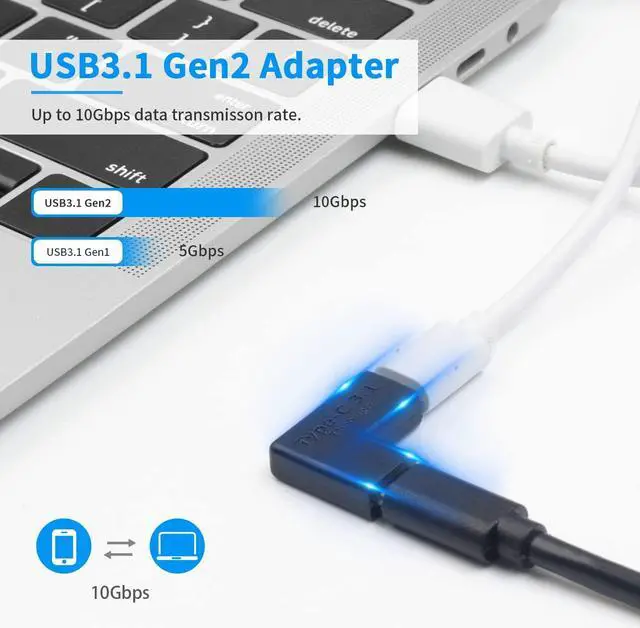 Alt view image 3 of 7 - Right Angle USB C Coupler 10GBbps USB C Female to Female Adapter 90 Degree USB Tyce C 3.1 Adapter Connector Support Fast Charging and Data Transfer for Laptop Phone (2 Pack)