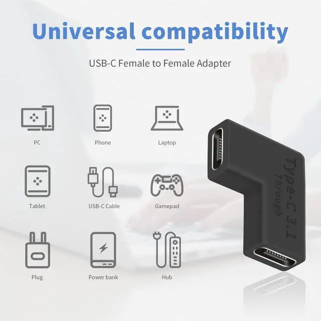 Alt view image 4 of 7 - Right Angle USB C Coupler 10GBbps USB C Female to Female Adapter 90 Degree USB Tyce C 3.1 Adapter Connector Support Fast Charging and Data Transfer for Laptop Phone (2 Pack)
