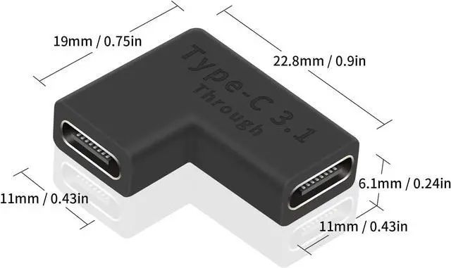 Alt view image 7 of 7 - Right Angle USB C Coupler 10GBbps USB C Female to Female Adapter 90 Degree USB Tyce C 3.1 Adapter Connector Support Fast Charging and Data Transfer for Laptop Phone (2 Pack)