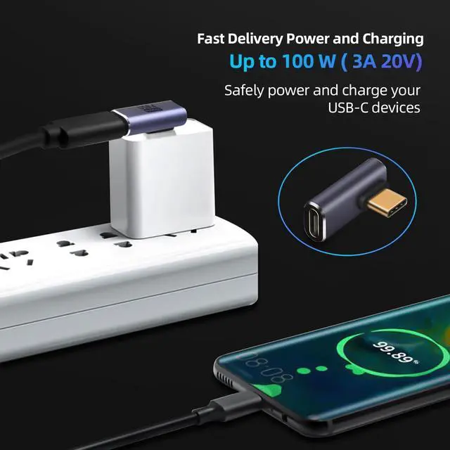 Alt view image 2 of 5 - USB C Right Angle Adapter 100W PD USB4 Type C Adapter 40Gbps 90 Degree USB C Right Angle Adapter Support 8K 60Hz Video with LED Light for ipad Thunderbolt 4 MacBook Tablet Phone (2 Pack)