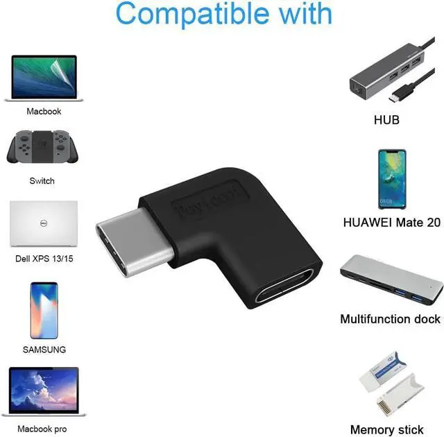 Alt view image 6 of 6 - (2-Pack) 90 Degree USB C Type C Male to Female Adapter Right & Left Angled 90 Degree USB-C USB 3.1 Type-C Male to Female Extension Adapter for Laptop & Tablet & Mobile Phone