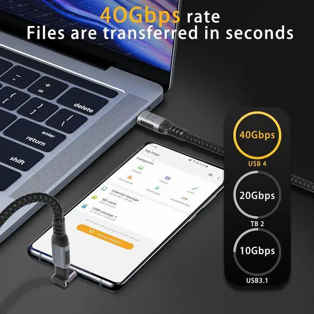 Alt view image 3 of 7 - 2 Pack 90 Degree USB C Adapter 240W Right Angle USB C Male to Female Extender Connector USB4 Type C 40Gbps Support 8K &60Hz Video Connector (Transversal 90 Degree M/F)