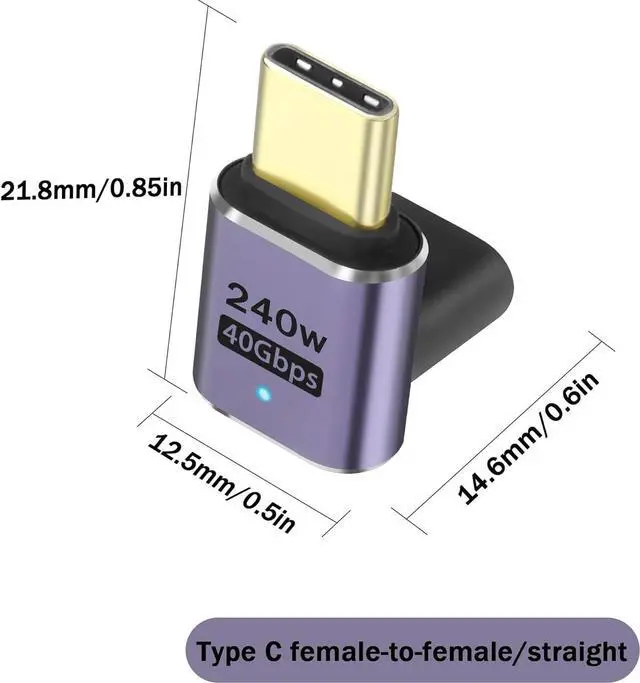 Alt view image 6 of 7 - 2 Pack 90 Degree USB C Adapter 240W Right Angle USB C Male to Female Extender Connector USB4 Type C 40Gbps Support 8K &60Hz Video Connector (Transversal 90 Degree M/F)