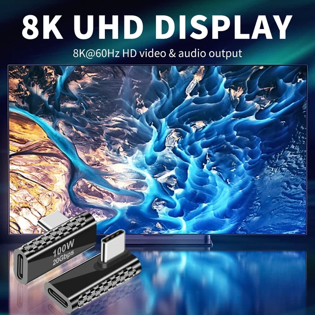 Alt view image 4 of 7 - USB C Right Angle Adapter 20Gbps USB C 90 Degree Adapter 90 Degree USB C Adapter Male to Female Support PD 100W Charger for MacBook Pro iPad Pro Tablet Phones 2 Pack