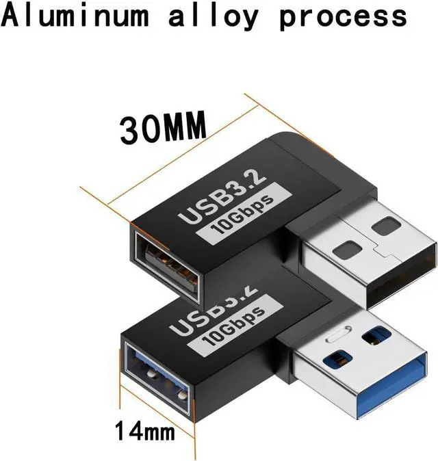 Alt view image 4 of 6 - 2 Pack USB 3.0 Adapter 90 Degree Male to Female Combo Vertical Up and Down Angle Coupler ConnectorUSB 3.0 Male to Female 90 Degree Right Angle Extension Adapter