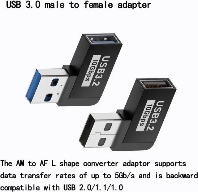 Alt view image 3 of 6 - 2 Pack USB 3.0 Adapter 90 Degree Male to Female Combo Vertical Up and Down Angle Coupler ConnectorUSB 3.0 Male to Female 90 Degree Right Angle Extension Adapter