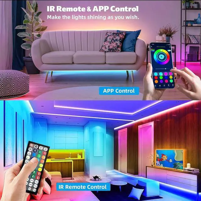 Alt view image 2 of 7 - Led Lights 100ft(2 Rolls of 50ft) Smart APP Control Music Sync Led Strip Lights RGB Color Changing Led Lights Strips with Remote Led Lights for Bedroom Kitchen and Party