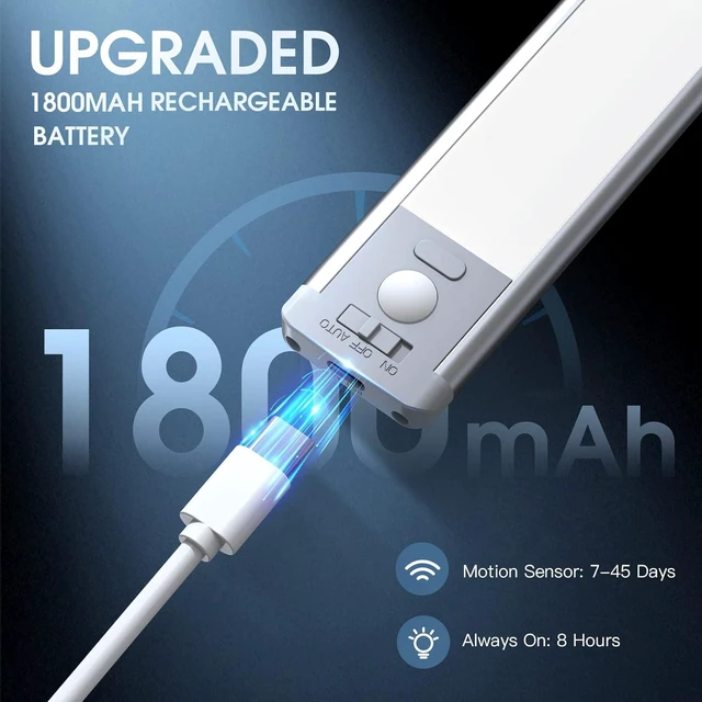 Alt view image 5 of 7 - 10inch Under Cabinet Lighting 2 Pack Rechargeable Motion Sensor Light Indoor 5 Levels Dimmable Magnetic Closet Lights Wireless Under Counter Lights for Kitchen Stairs