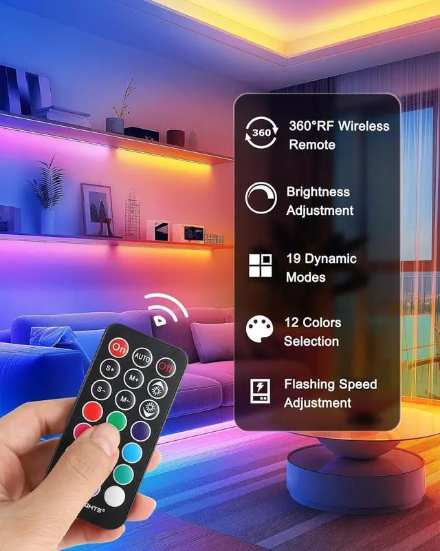 Alt view image 4 of 7 - LED Strip Lights Small LED Light Strips Dimmable RGB 5050 Color Changing LED Tape Light with Remote and UL-Listed Adapter for TV Backlight Bedroom Cabinet Shelf Display