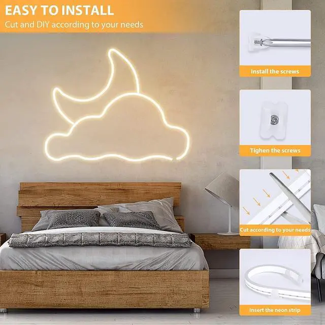 Alt view image 6 of 6 - LED Neon Lights 12V Warm White Dimmable LED Strip Lights 16.4ft/5m Waterproof LED Neon Rope Lights Silicone 3000K Neon LED Strip for Bedroom Indoor Home Decor (Power Adapter Included)