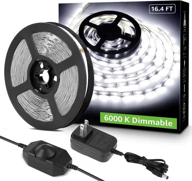 Main image of LED Strip Light White 16.4ft Dimmable Vanity Lights 6000K Super Bright LED Tape Lights 300 LEDs 2835 Strong 3M Adhesive Suitable for Home Kitchen Under Cabinet Bedroom Daylight White