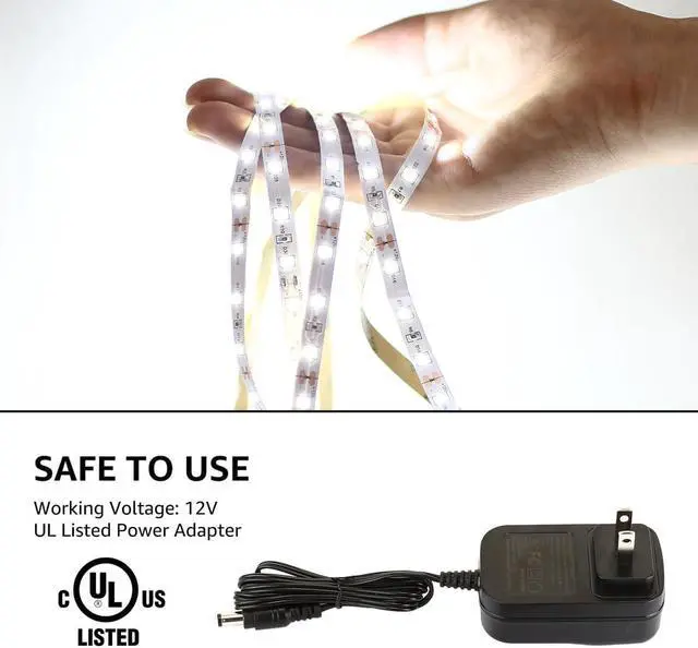 Alt view image 5 of 7 - LED Strip Light White 16.4ft Dimmable Vanity Lights 6000K Super Bright LED Tape Lights 300 LEDs 2835 Strong 3M Adhesive Suitable for Home Kitchen Under Cabinet Bedroom Daylight White