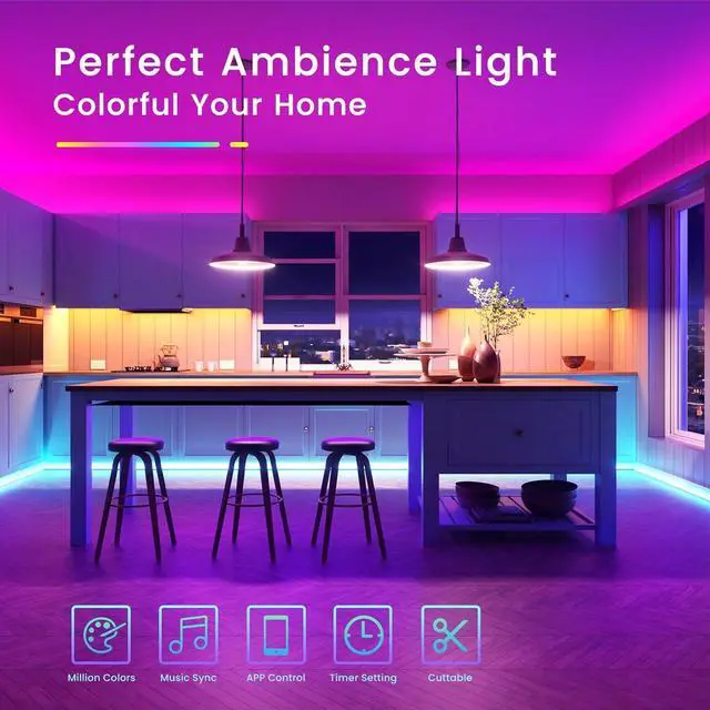 Alt view image 3 of 7 - 60ft Bluetooth LED Strip Lights Music Sync LED Lights Strip RGB Color Changing LED Lights with Remote Smart Phone APP Control LED Lights for Bedroom Ceiling Room DIY(APP+Remote +Mic/60ftx1)
