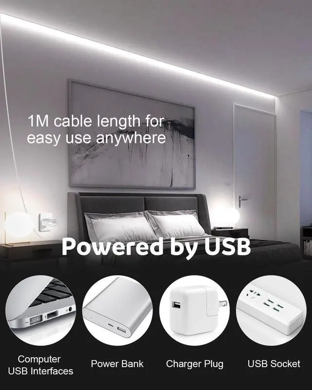 Alt view image 2 of 7 - USB Led Light Strip COB Led Strip Lights 5V Daylight Cold White 6000K 3.28FT 320Leds Flexible TV Led Lights USB Powered 1M for Under Cabinet Kitchen Living Room Shelving or Displays